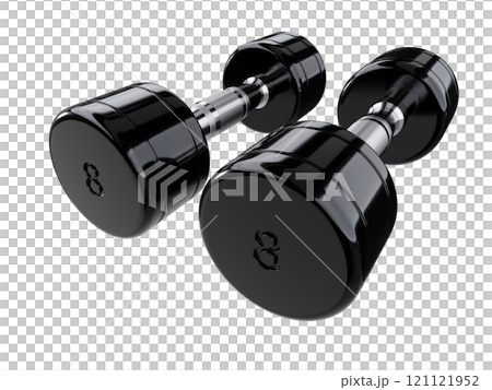 Two blank Round Dumbbells with number 8, black weightlifting gym equipment Two blank Round Dumbbells with number 8, black weightlifting gym equipment 121121952