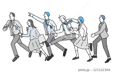 走る男女の学生-横向きー全身ー受験生応援ー人物線画シンプルベクターイラスト素材 121122304
