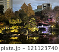 水面に映る紅葉夜景 121123740