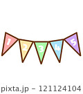 白い文字が書かれた茶色の線と色の淡いガーランド 121124104