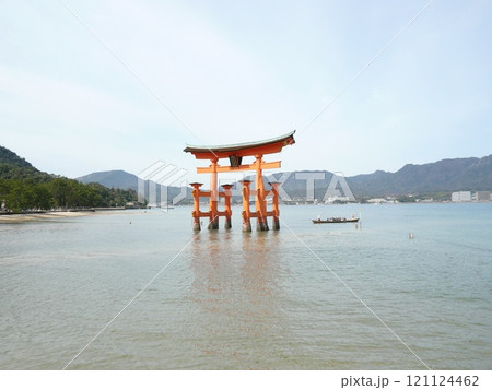 広島県廿日市市の厳島、宮島にある神社で海上に浮かぶ朱塗の大鳥居と社殿の厳島神社とも表記される嚴島神社 121124462