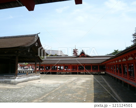 広島県廿日市市の厳島、宮島にある神社で海上に浮かぶ朱塗の大鳥居と社殿の厳島神社とも表記される嚴島神社 121124501