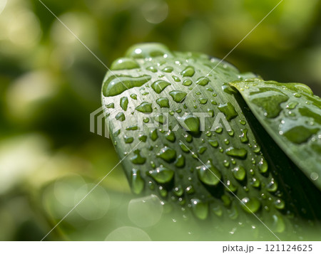 葉に付いた水滴のクローズアップ 葉に付いた水滴のクローズアップ 121124625