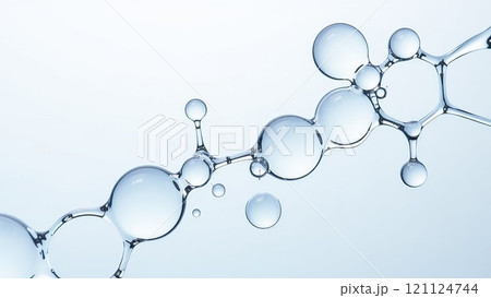 Cosmetics blue serum liquid bubbles liquid bubbles abstract background. Cosmetic moisturising gel. Collagen molecule in bubbles 121124744