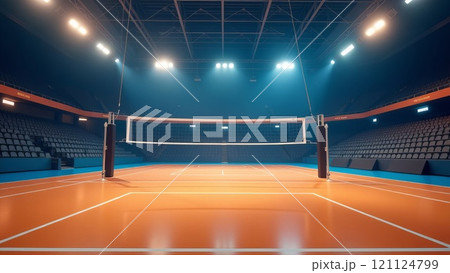 An empty volleyball stadium for professional competitions An empty volleyball stadium for professional competitions 121124799