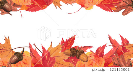 Frames fall pattern with hand-drawing watercolor illustration. Fall leaves, pumpkin and cranberries. Fall, leaves, pumpkin, cranberry, frame  121125001