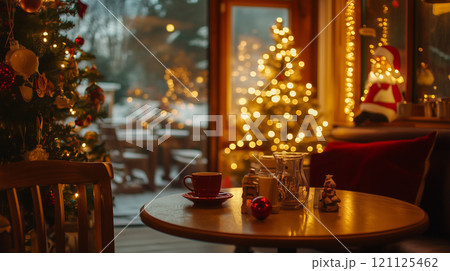 クリスマスのデコレーションとカフェ　generative ai 121125462