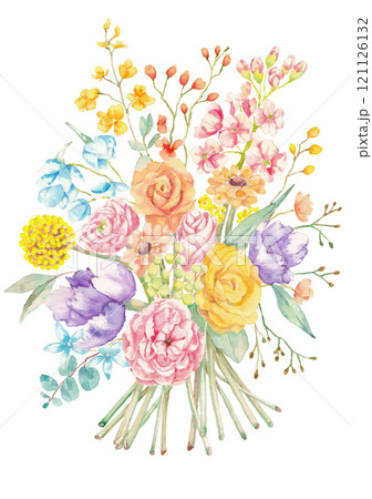 フラワーブーケの手描き水彩イラスト 121126132