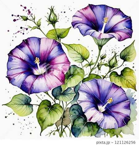 水墨画風の朝顔です。AI生成画像を利用してます。 121126256