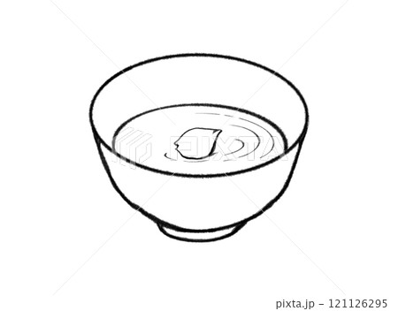 お猪口に入ったお酒に浮かぶ桜の花びらの線画イラスト 121126295