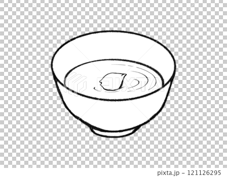 お猪口に入ったお酒に浮かぶ桜の花びらの線画イラスト 121126295