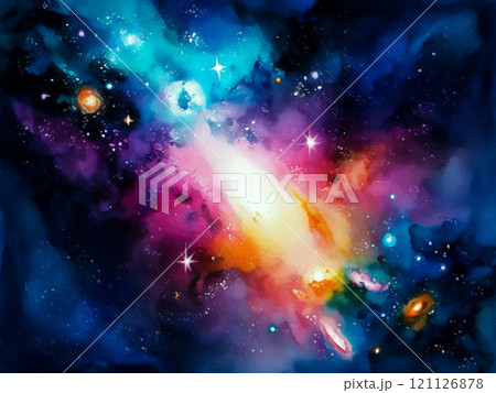 水彩画風 宇宙の背景 水彩画風 宇宙の背景 121126878