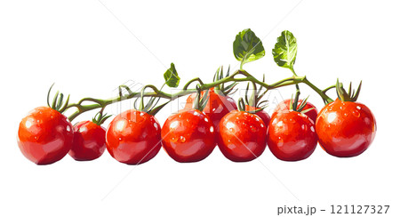 Fresh red tomatoes on vine, vibrant and juicy 121127327