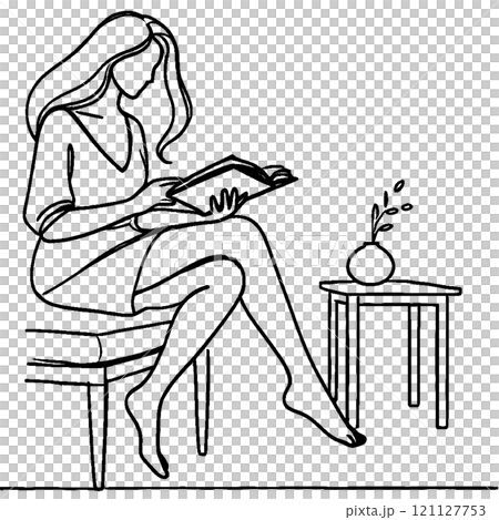 カフェで本を読む女性 121127753