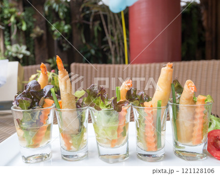 Deep fried shrimp spring rolls 121128106
