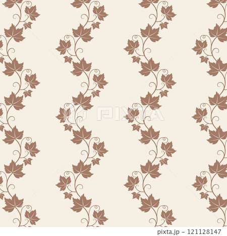 Grape vine with leaves pattern, brown chocolate vine silhouette, color 2025 mocha mousse, beige background. 121128147