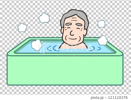 Activities of daily living, elderly man taking a bath 121128376