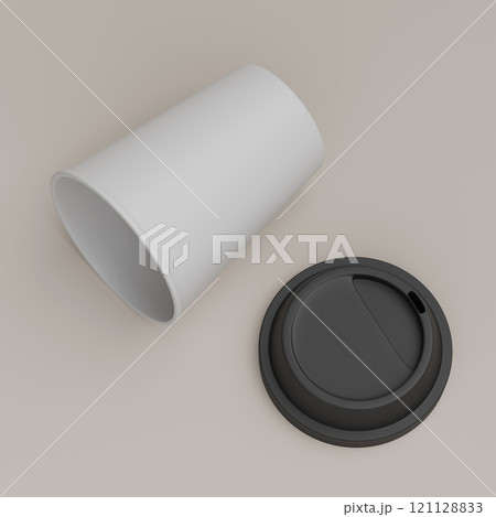 lying on the floor coffee cup and black lid sleeveless 3D render mock up image 121128833