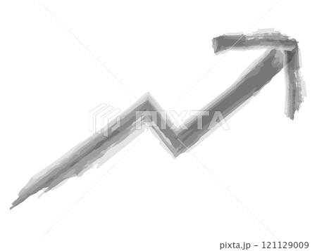 黒色の水彩風ジグザグ上昇矢印イラスト 121129009