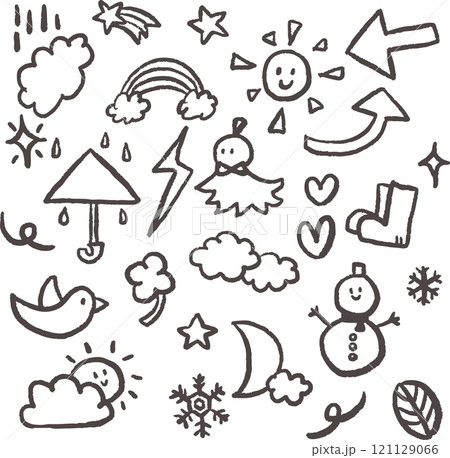手書き風　かわいい雪・天気・冬のイラスト線画 121129066