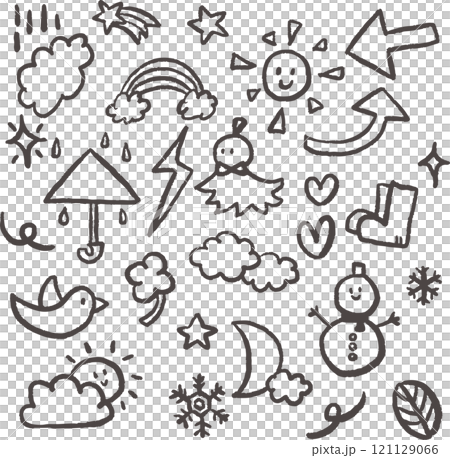 手書き風　かわいい雪・天気・冬のイラスト線画 121129066