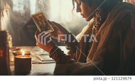 タロット占いをする女性 タロット占いをする女性 121129674