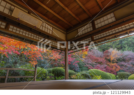 秋の京都　詩仙堂　書院から見る紅葉の庭園 121129943