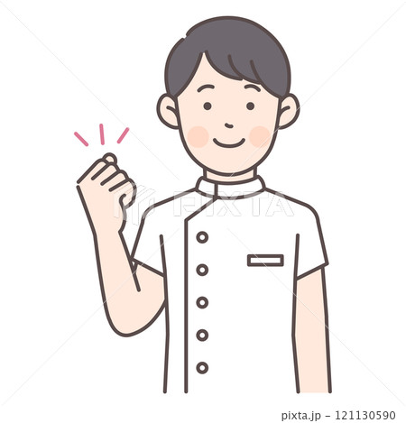 ガッツポーズする男性看護師さんの上半身イラスト 121130590