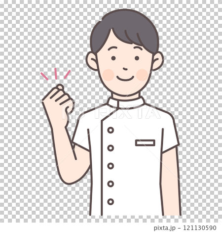 ガッツポーズする男性看護師さんの上半身イラスト 121130590