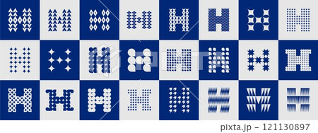 Flat shape geometric letter H logo design set 121130897