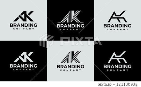 Simple line letter A K AK logo design set 121130938