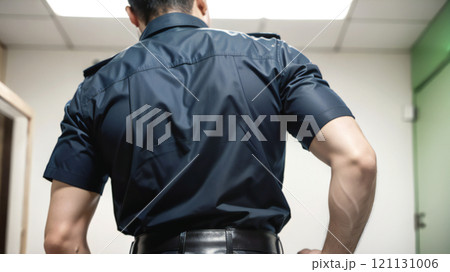 室内にいる男性警察官の後姿,generative ai_ワイド 121131006