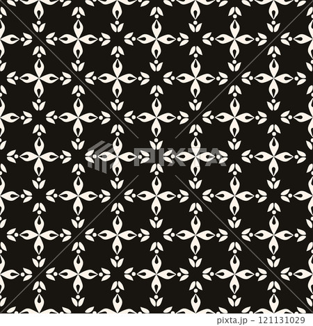 Simple minimalist geometric seamless pattern. Abstract monochrome minimal background with small floral shapes. Subtle repeat design for decor, print. 121131029
