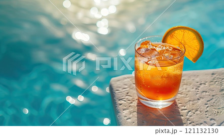 Poolside cocktail. Generative AI 121132130