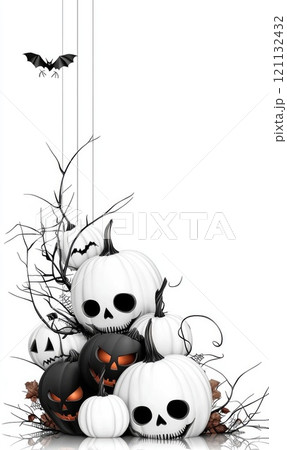 Stylish Halloween postcard: A minimalistic and creative banner showcasing a chic design for Halloween, blending elegance with seasonal spirit to create a unique and eye-catching festive postcard. 121132432