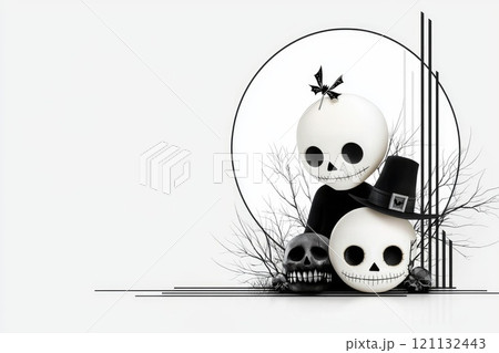 Stylish Halloween postcard: A minimalistic and creative banner showcasing a chic design for Halloween, blending elegance with seasonal spirit to create a unique and eye-catching festive postcard. 121132443