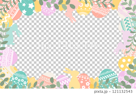 Easter egg and rabbit vector illustration frame Copy space Pastel color Rabbit Spring 121132543