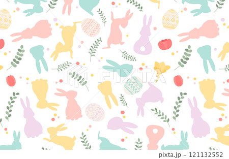 イースターパターンベクターイラスト シームレス ウサギ 春 白背景 かわいい パステルカラー うさぎ イースターパターンベクターイラスト シームレス ウサギ 春 白背景 かわいい パステルカラー うさぎ 121132552