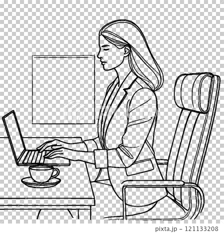 在個人計算機上工作的女商人 121133208