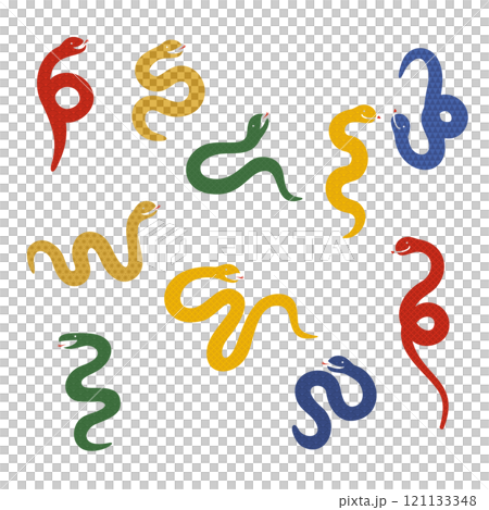 Colorful Japanese pattern snake illustration set Colorful Japanese pattern snake illustration set 121133348