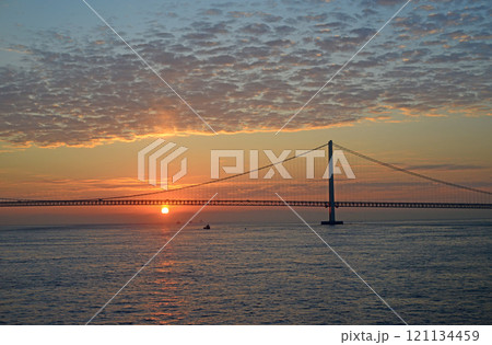日の出、朝焼けの明石海峡大橋-8 日の出、朝焼けの明石海峡大橋-8 121134459