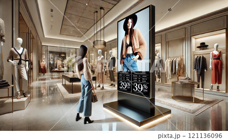 アパレルショップに設置されたデジタルサイネージ アパレルショップに設置されたデジタルサイネージ 121136096