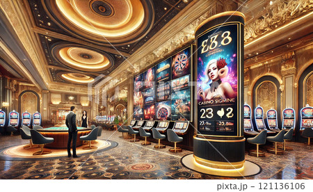 カジノに設置されたデジタルサイネージ 121136106