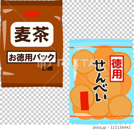 A large pack of barley tea and rice crackers 121136442