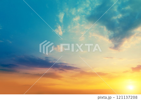 Colorful cloudy sky at sunset. Gradient color. Sky texture. Abstract nature background Colorful cloudy sky at sunset. Gradient color. Sky texture. Abstract nature background 121137208