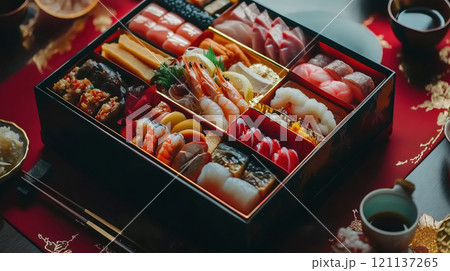 食材の沢山入ったおせち料理 食材の沢山入ったおせち料理 121137265