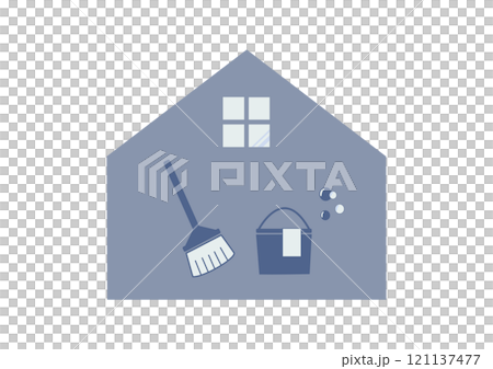 住まいのシンプルな掃除用具ほうきとバケツのイラスト 住まいのシンプルな掃除用具ほうきとバケツのイラスト 121137477