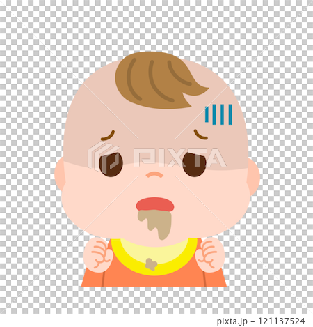 痛苦的嬰兒嘔吐的插圖 121137524