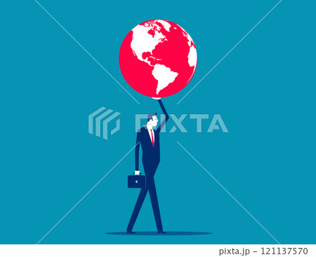 Global Boiling. Businessman holding red globe, Vector flat style 121137570