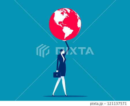 Global Boiling. Businessman holding red globe, Vector flat style 121137571